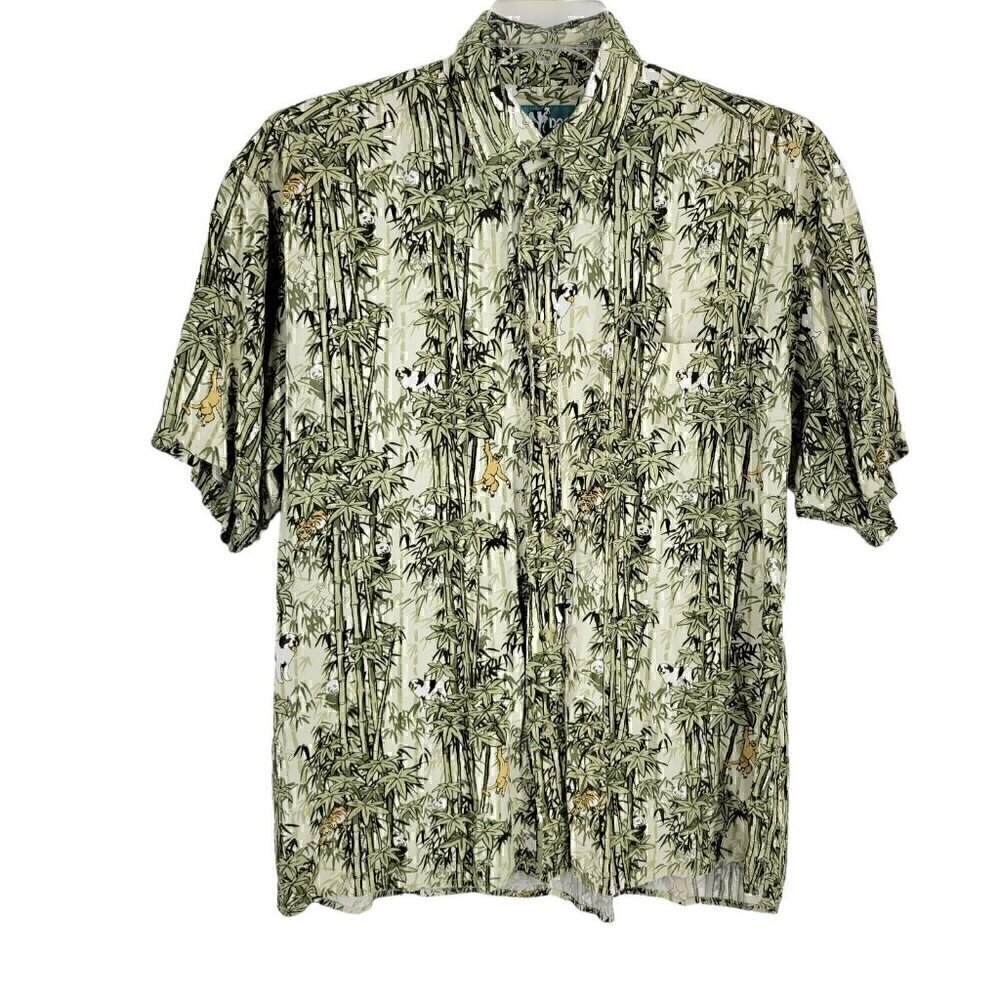 Big Dogs Large Green Button Up Dog Shirt Jungle Animal Print Collared bamboo